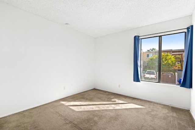 empty room with carpet and a textured ceiling