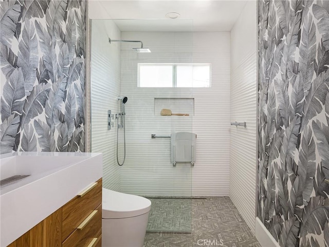 full bathroom with toilet and walk in shower