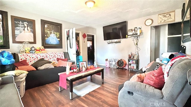 living area featuring dark wood-style floors