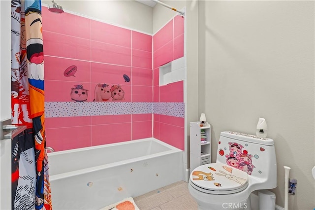 full bathroom with toilet, tile patterned flooring, and shower / bath combo with shower curtain