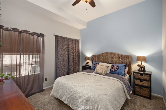 bedroom with carpet, baseboards, and ceiling fan