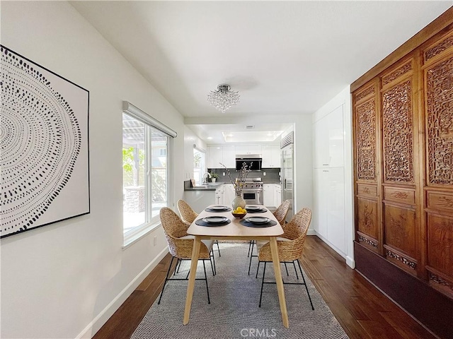 dining room featuring baseboards and dark wood-type flooring