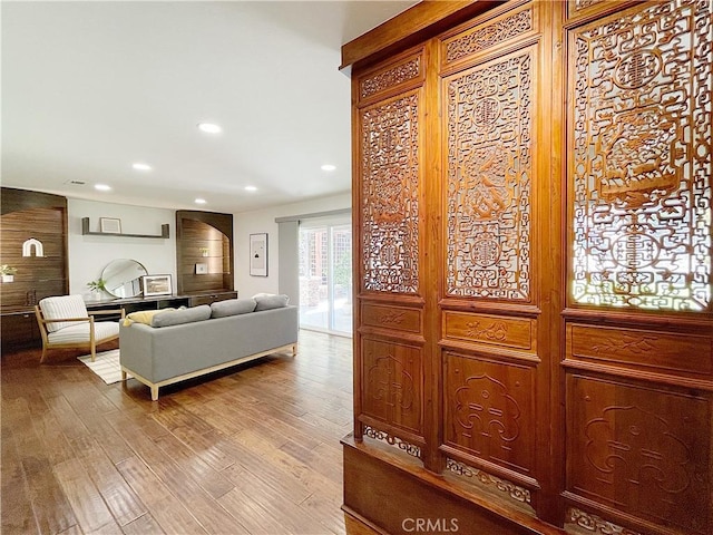 hall featuring recessed lighting and light wood finished floors