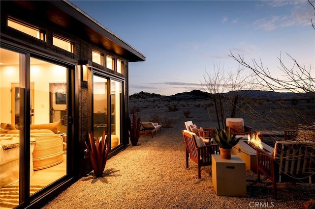 view of patio with a mountain view