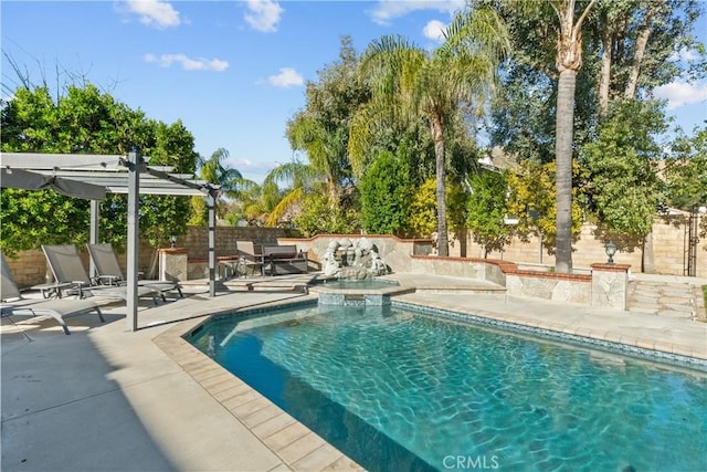 view of pool with a patio area, a fenced backyard, and a pergola