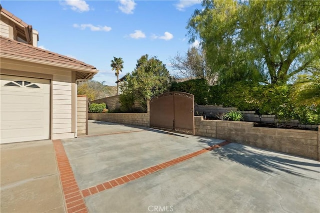 exterior space with a garage