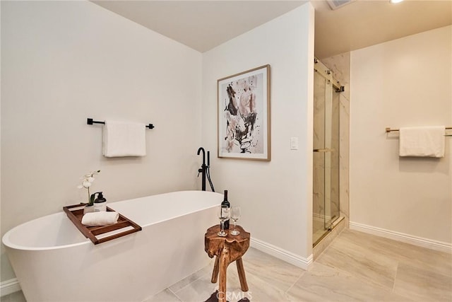 5386 Harter Ln, La Canada Flintridge, CA 91011 - full bathroom featuring a shower stall, baseboards, and a freestanding bath