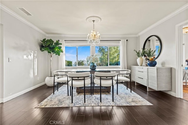 5386 Harter Ln, La Canada Flintridge, CA 91011 - dining room featuring a chandelier, baseboards, hardwood / wood-style flooring, and ornamental molding