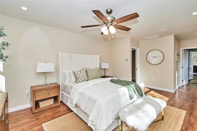 5386 Harter Ln, La Canada Flintridge, CA 91011 - bedroom featuring baseboards, recessed lighting, wood finished floors, and ceiling fan