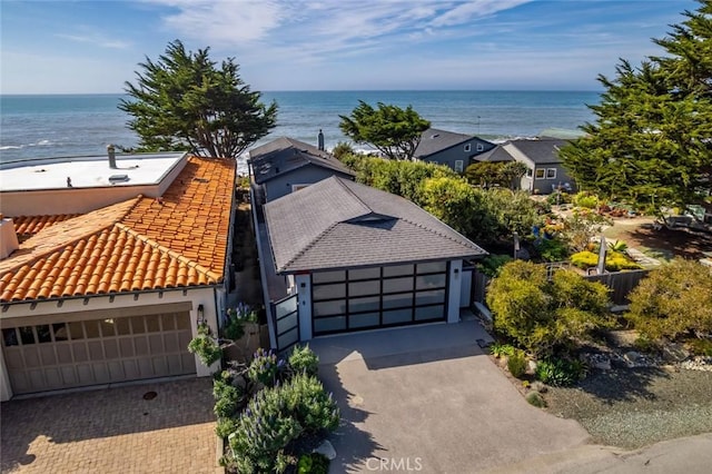 bird's eye view featuring a water view
