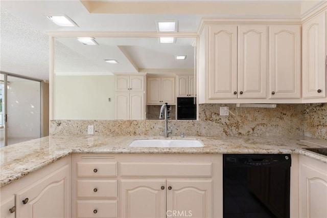32709 Seagate Dr Unit 108, Rancho Palos Verdes, CA 90275 - kitchen featuring a sink, light stone counters, and black appliances