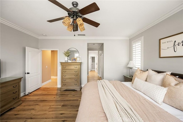 5444 Pine Ave, Chino Hills, CA 91709 - bedroom with wood finished floors, ornamental molding, ceiling fan, and baseboards