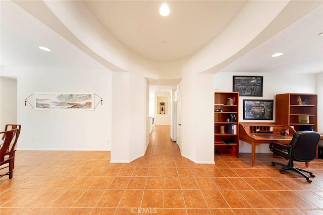 office space featuring recessed lighting, baseboards, and tile patterned floors