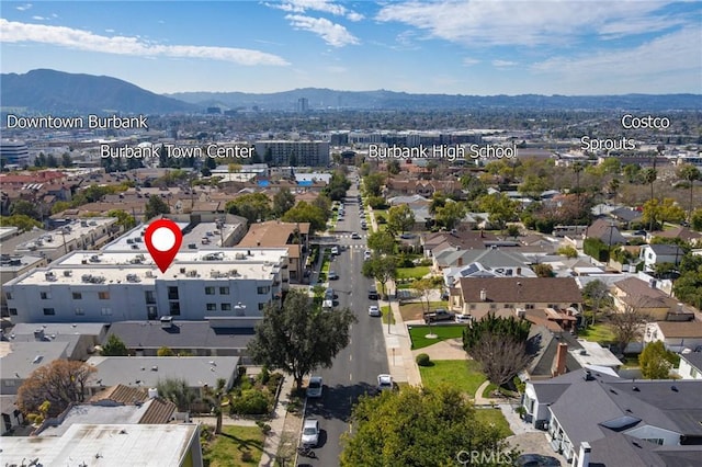 bird's eye view featuring a residential view and a mountain view