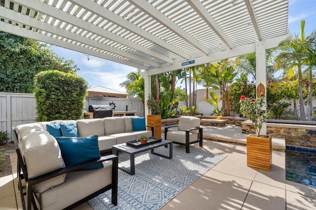 view of patio with an outdoor hangout area and a fenced backyard