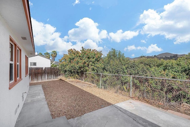 view of yard featuring a patio area and a fenced backyard