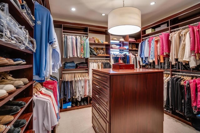 walk in closet with carpet