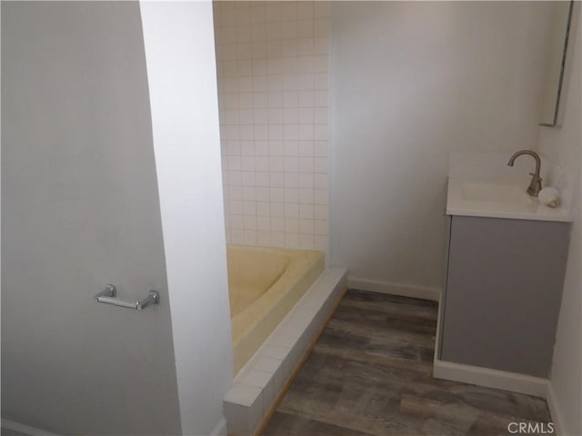 14370 Ridge Rd, Clearlake, CA 95422 - full bath featuring a shower, vanity, baseboards, and wood finished floors