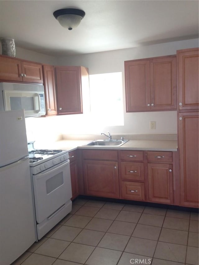 551 Hathway Ave, San Luis Obispo, CA 93405 - kitchen with light tile patterned floors, light countertops, a sink, and white appliances