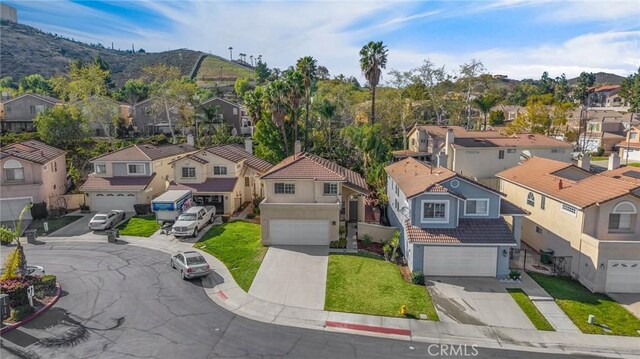 bird's eye view featuring a residential view and a mountain view