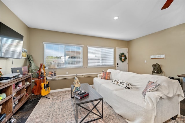 250 Stagecoach Rd, Arroyo Grande, CA 93420 - living room featuring plenty of natural light, recessed lighting, baseboards, and ceiling fan
