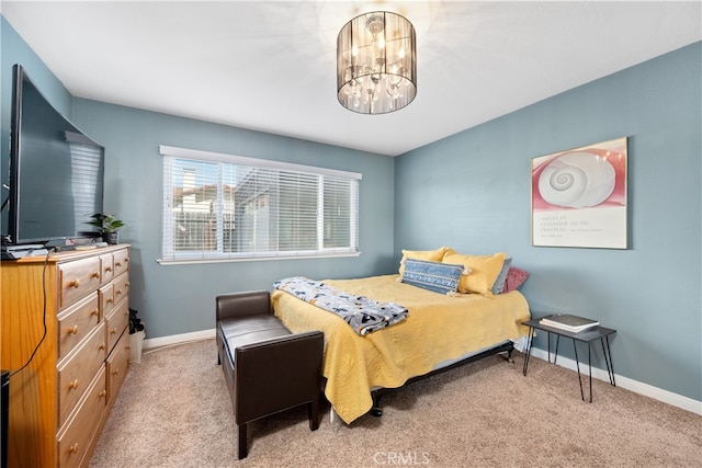 250 Stagecoach Rd, Arroyo Grande, CA 93420 - bedroom with a chandelier, light colored carpet, and baseboards