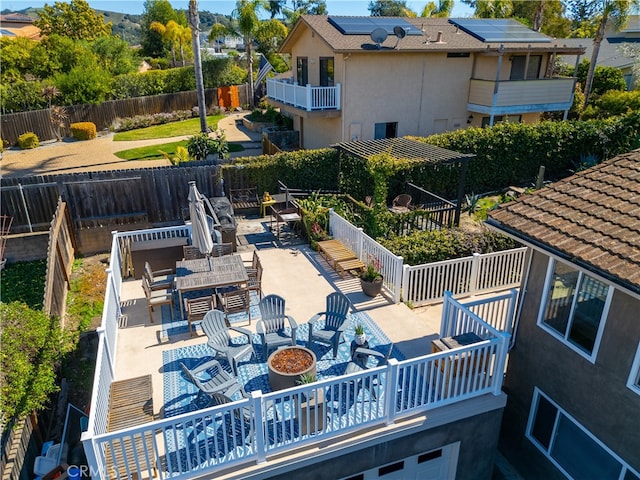 250 Stagecoach Rd, Arroyo Grande, CA 93420 - view of patio / terrace with a fire pit, outdoor dining area, and a fenced backyard