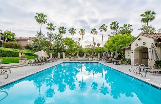 community pool with a patio