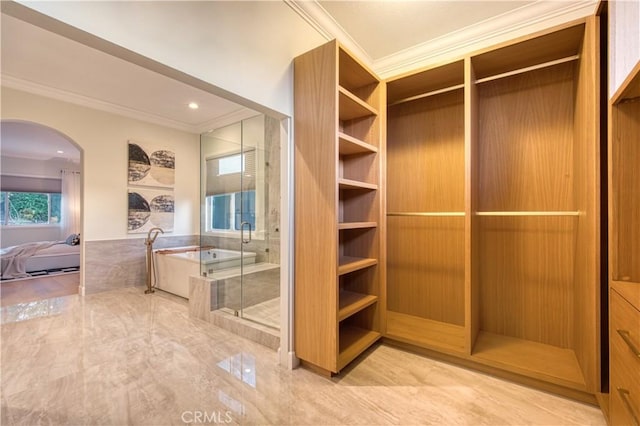 spacious closet featuring arched walkways