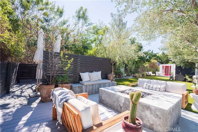5910 Pat Ave, Woodland Hills, CA 91367 - deck featuring an outdoor living space and fence