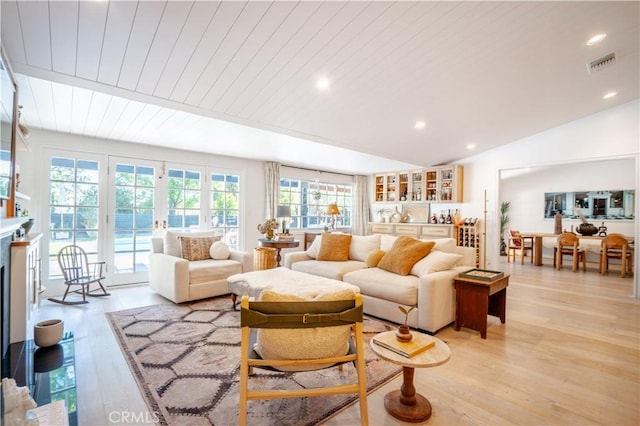 5910 Pat Ave, Woodland Hills, CA 91367 - living room with light wood-style floors, vaulted ceiling, recessed lighting, and wood ceiling