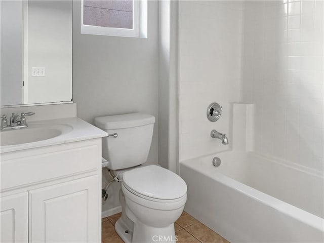 full bathroom featuring toilet, shower / tub combination, vanity, and tile patterned floors