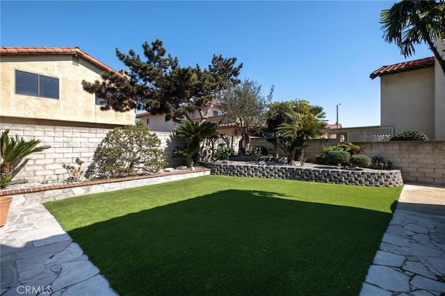 view of yard with a fenced backyard