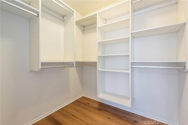 walk in closet with wood finished floors