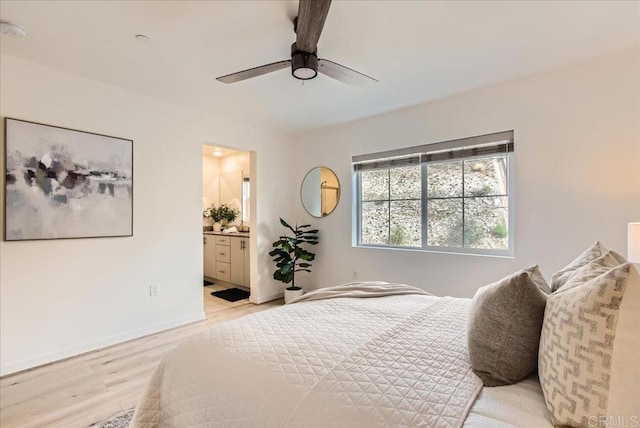 35107 Rangpur Ln, Fallbrook, CA 92028 - bedroom featuring light wood-style flooring, ensuite bathroom, a ceiling fan, and baseboards