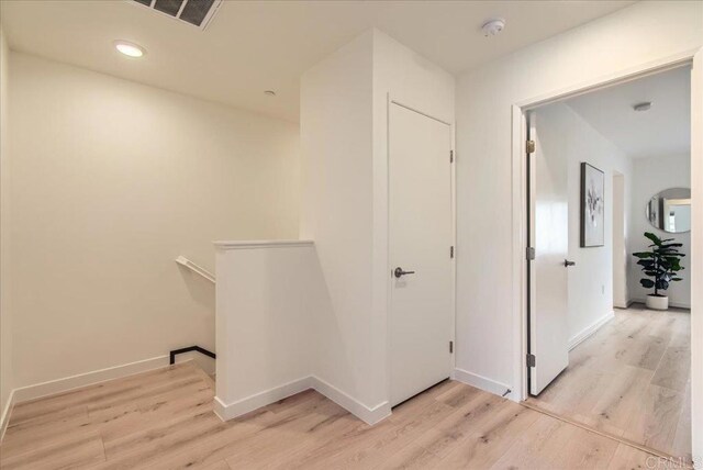 35107 Rangpur Ln, Fallbrook, CA 92028 - hall with light wood-style flooring, an upstairs landing, baseboards, and recessed lighting