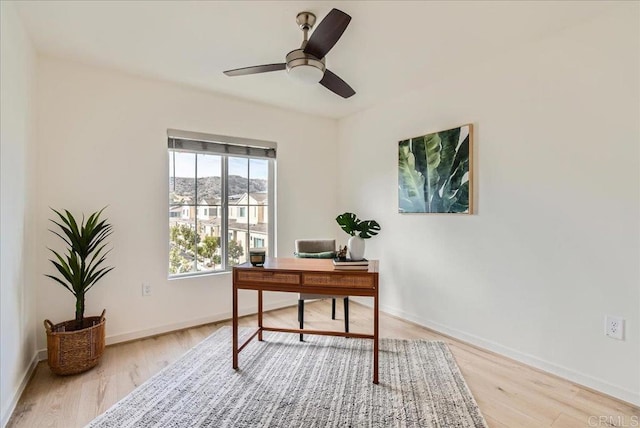 35107 Rangpur Ln, Fallbrook, CA 92028 - home office with light wood-style floors, baseboards, and ceiling fan