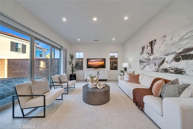 living area with recessed lighting