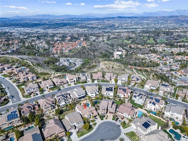 aerial view featuring a residential view and a mountain view