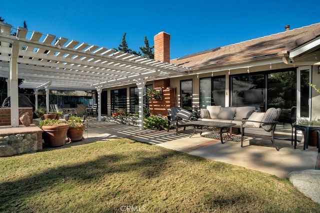 view of patio / terrace featuring outdoor lounge area and a pergola