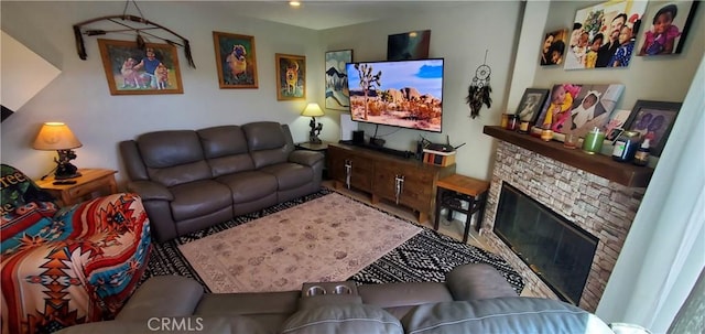 living area with a fireplace