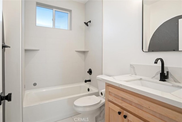 full bath with tub / shower combination, vanity, and toilet