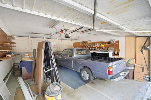 garage with a garage door opener