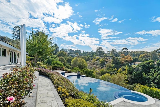 view of pool with an in ground hot tub