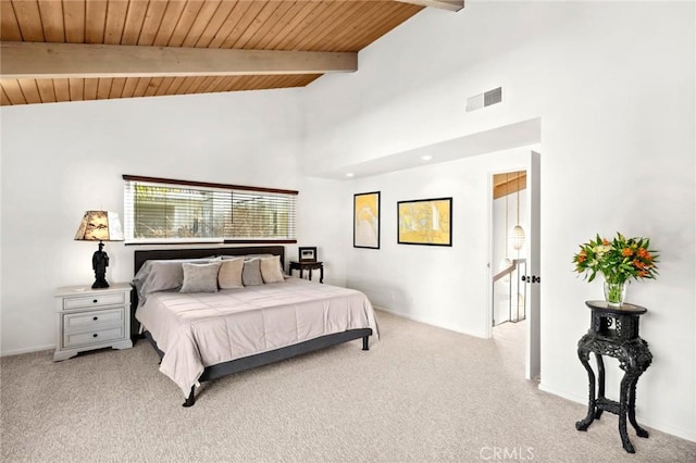 115 Bayside Pl Unit 115, Corona Del Mar, CA 92625 - bedroom featuring visible vents, beamed ceiling, and light carpet