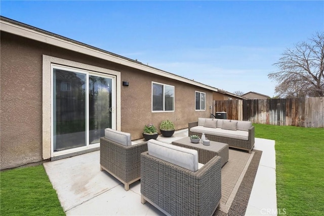 view of patio / terrace featuring fence and an outdoor hangout area