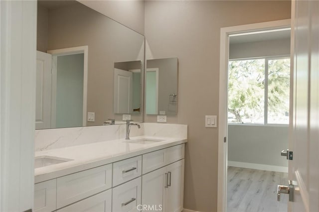 full bathroom featuring double vanity, a healthy amount of sunlight, and a sink