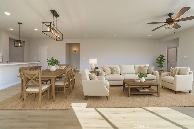 67813 Rio Vista Dr, Cathedral City, CA 92234 - living area featuring recessed lighting, light wood-style floors, and ceiling fan