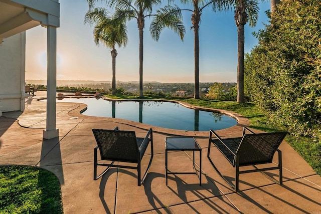 outdoor pool featuring a patio