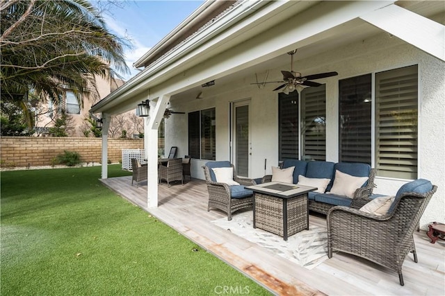 23718 Hathaway Dr, Valencia, CA 91354 - view of patio featuring an outdoor living space with a fire pit and a ceiling fan
